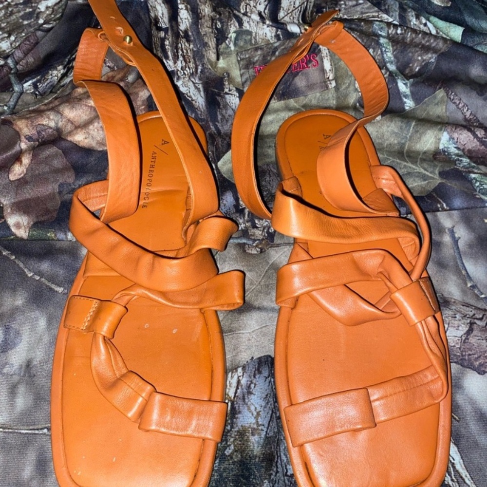 Anthropologie Orange Geometric Strap Sandals women size 39